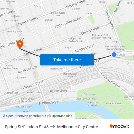 Spring St/Flinders St #8 to Melbourne City Centre map