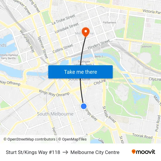 Sturt St/Kings Way #118 to Melbourne City Centre map