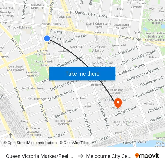 Queen Victoria Market/Peel St #9 to Melbourne City Centre map