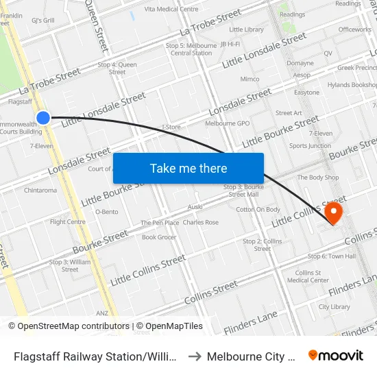 Flagstaff Railway Station/William St #7 to Melbourne City Centre map
