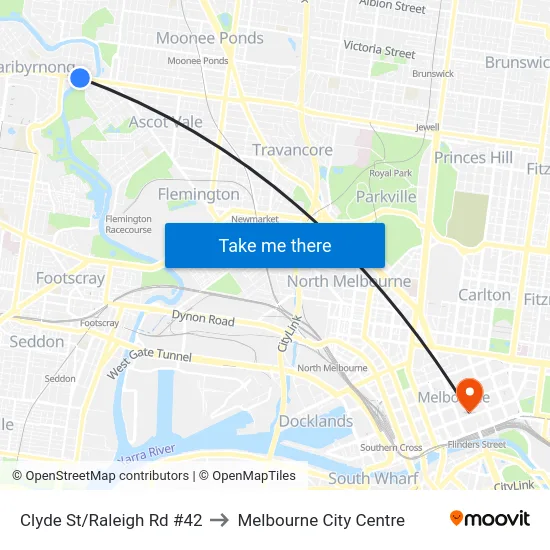 Clyde St/Raleigh Rd #42 to Melbourne City Centre map
