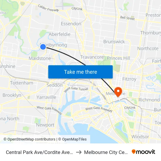 Central Park Ave/Cordite Ave #49 to Melbourne City Centre map