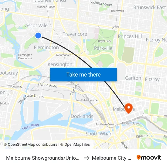 Melbourne Showgrounds/Union Rd #33 to Melbourne City Centre map