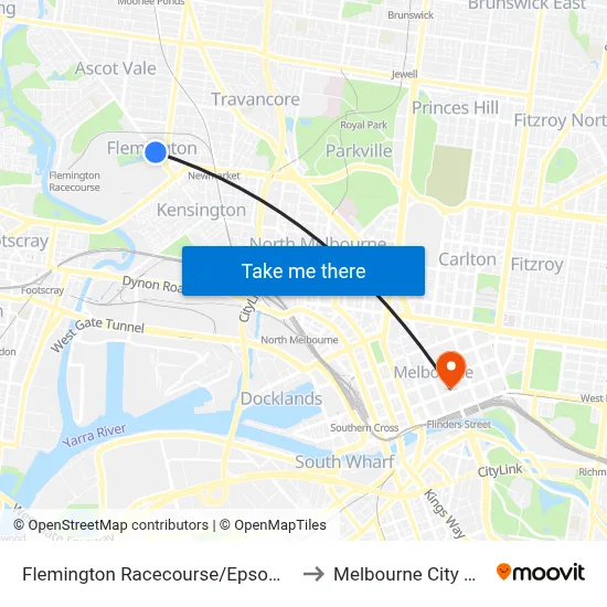 Flemington Racecourse/Epsom Rd #30 to Melbourne City Centre map