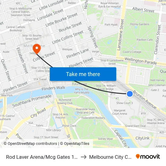 Rod Laver Arena/Mcg Gates 1-3 #7b to Melbourne City Centre map
