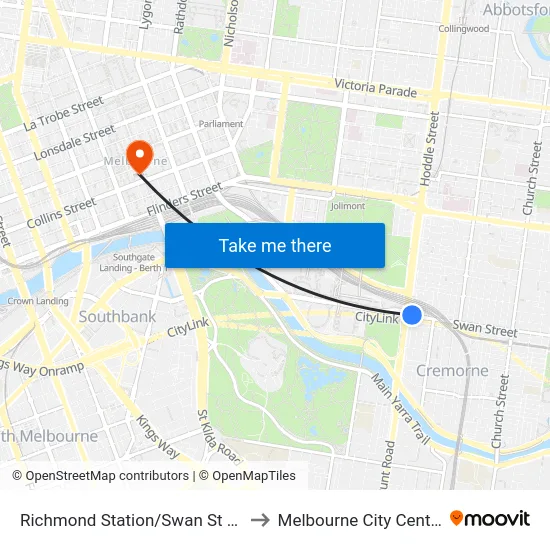 Richmond Station/Swan St #8 to Melbourne City Centre map