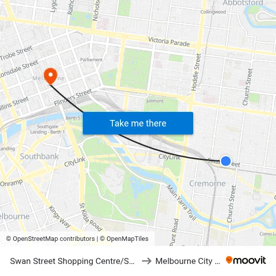 Swan Street Shopping Centre/Swan St #10 to Melbourne City Centre map