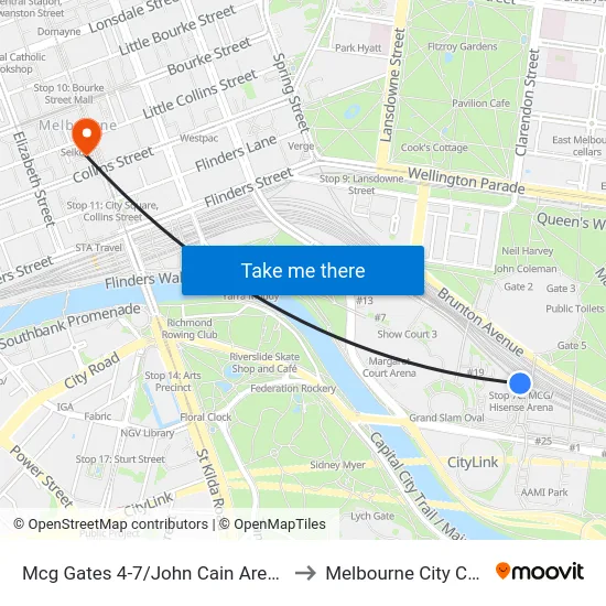 Mcg Gates 4-7/John Cain Arena #7c to Melbourne City Centre map