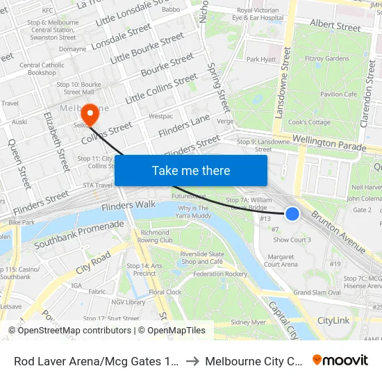 Rod Laver Arena/Mcg Gates 1-3 #7b to Melbourne City Centre map