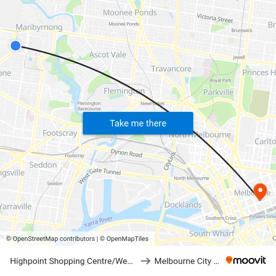 Highpoint Shopping Centre/Wests Rd #49 to Melbourne City Centre map