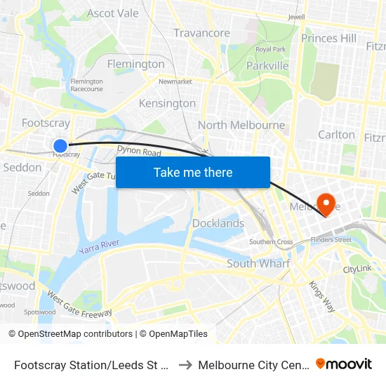 Footscray Station/Leeds St #64 to Melbourne City Centre map