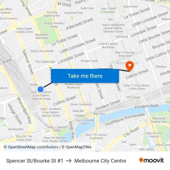 Spencer St/Bourke St #1 to Melbourne City Centre map