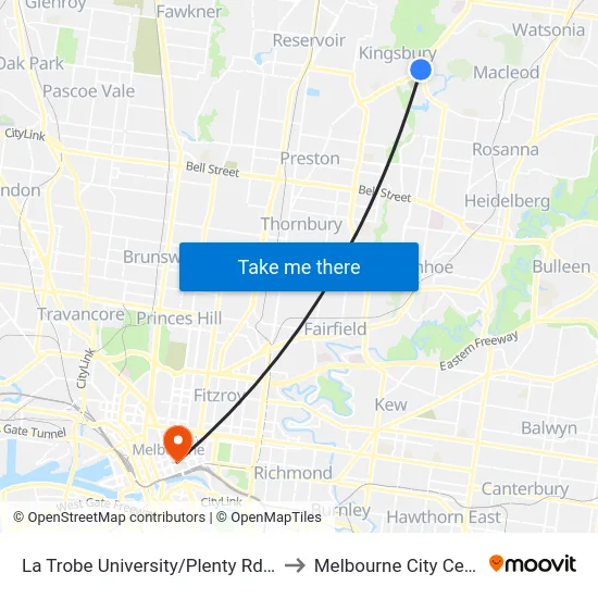 La Trobe University/Plenty Rd #60 to Melbourne City Centre map