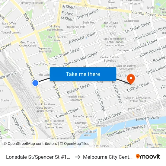 Lonsdale St/Spencer St #120 to Melbourne City Centre map