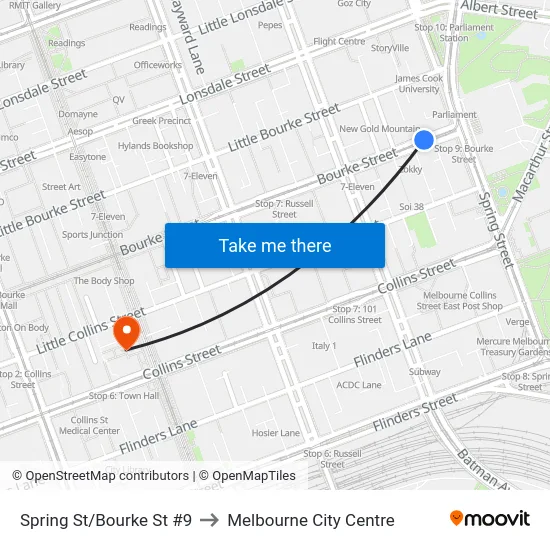 Spring St/Bourke St #9 to Melbourne City Centre map