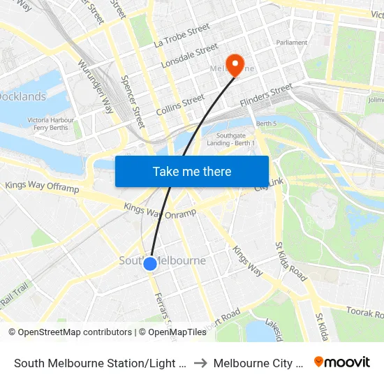 South Melbourne Station/Light Rail #127 to Melbourne City Centre map