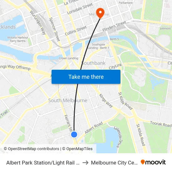 Albert Park Station/Light Rail #128 to Melbourne City Centre map