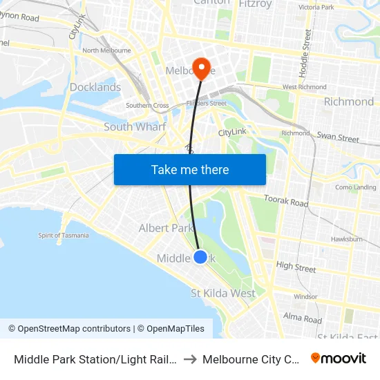 Middle Park Station/Light Rail #130 to Melbourne City Centre map