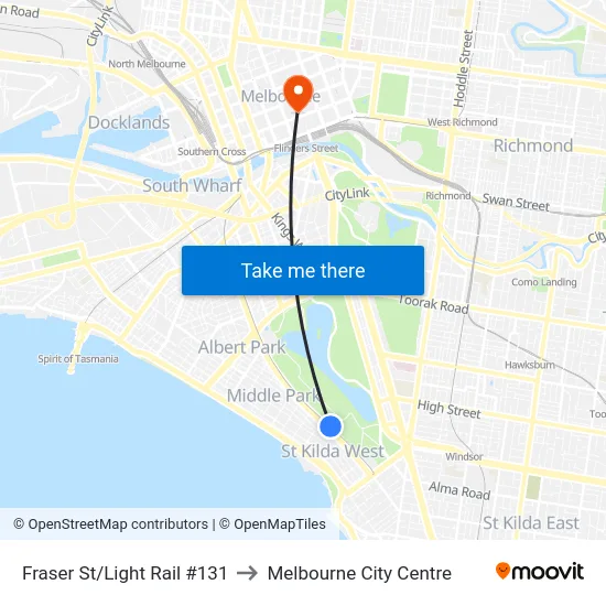 Fraser St/Light Rail #131 to Melbourne City Centre map
