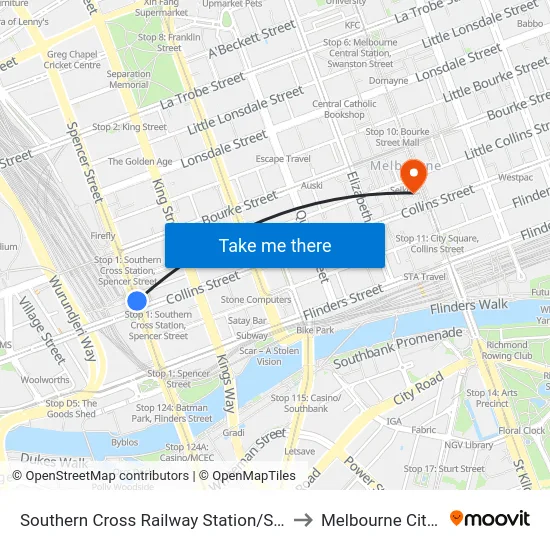 Southern Cross Railway Station/Spencer St #122 to Melbourne City Centre map