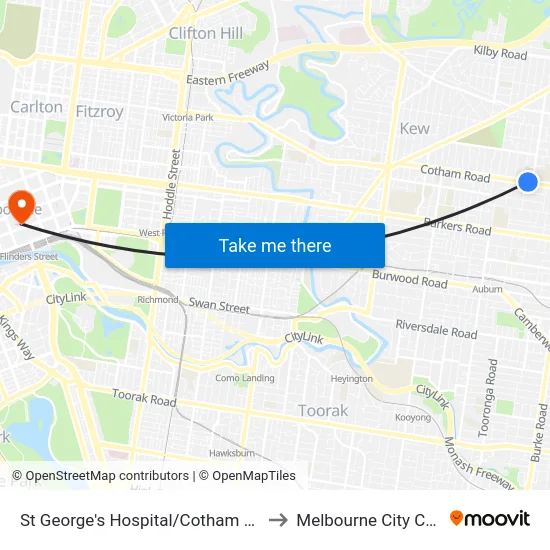 St George's Hospital/Cotham Rd #40 to Melbourne City Centre map