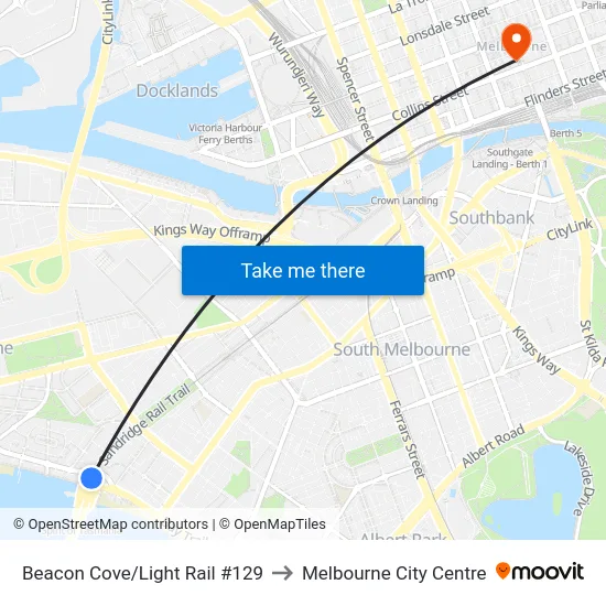 Beacon Cove/Light Rail #129 to Melbourne City Centre map