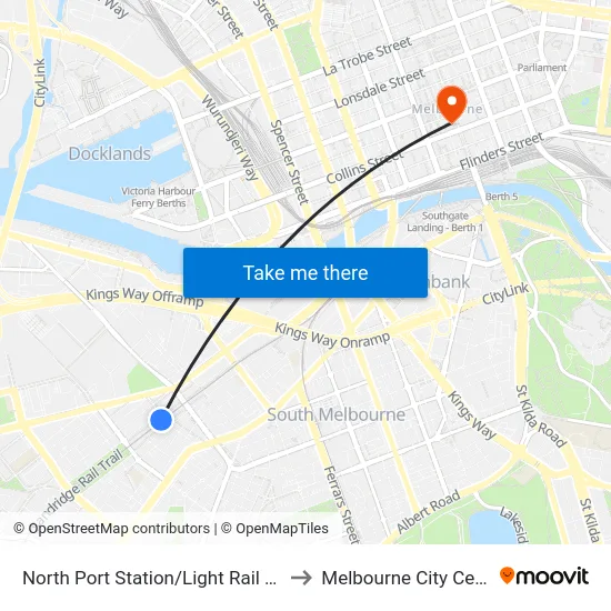 North Port Station/Light Rail #127 to Melbourne City Centre map