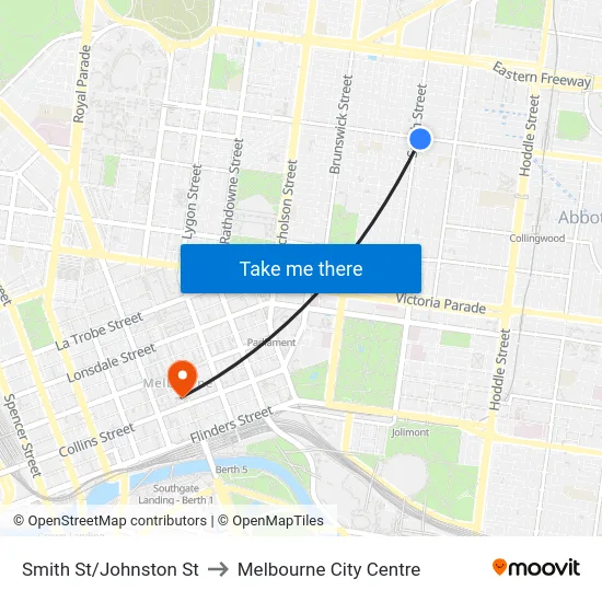 Smith St/Johnston St to Melbourne City Centre map
