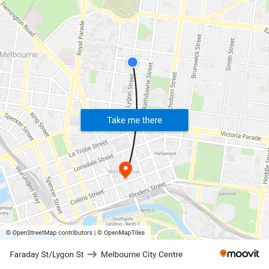 Faraday St/Lygon St to Melbourne City Centre map