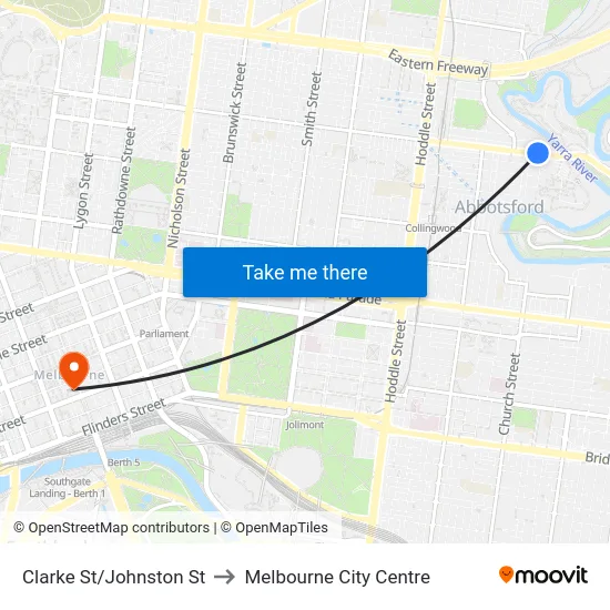 Clarke St/Johnston St to Melbourne City Centre map