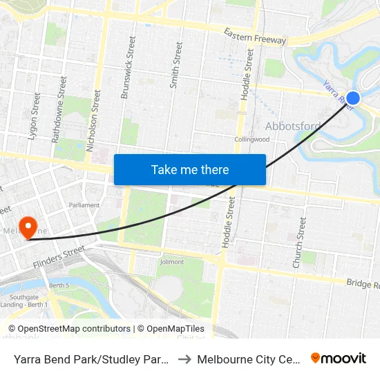 Yarra Bend Park/Studley Park Rd to Melbourne City Centre map