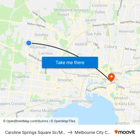 Caroline Springs Square Sc/Main St to Melbourne City Centre map