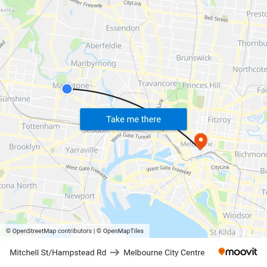 Mitchell St/Hampstead Rd to Melbourne City Centre map