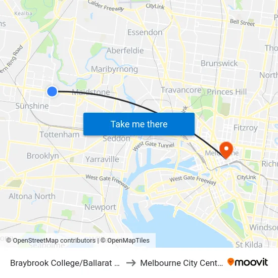 Braybrook College/Ballarat Rd to Melbourne City Centre map