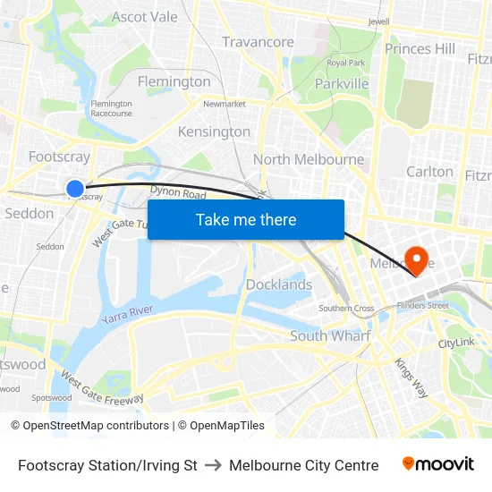 Footscray Station/Irving St to Melbourne City Centre map