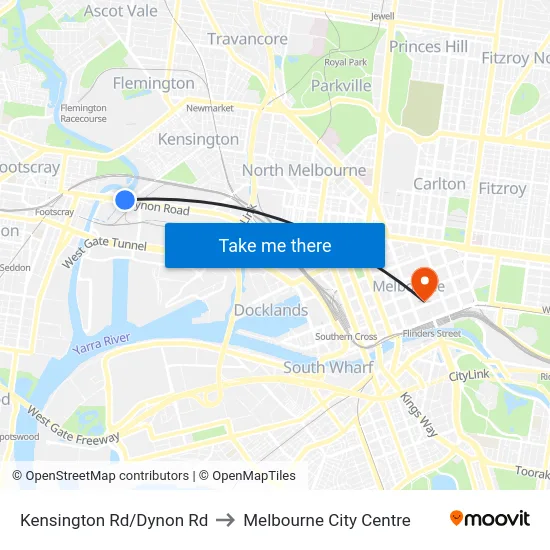 Kensington Rd/Dynon Rd to Melbourne City Centre map