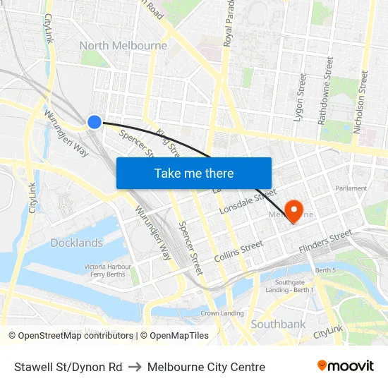 Stawell St/Dynon Rd to Melbourne City Centre map
