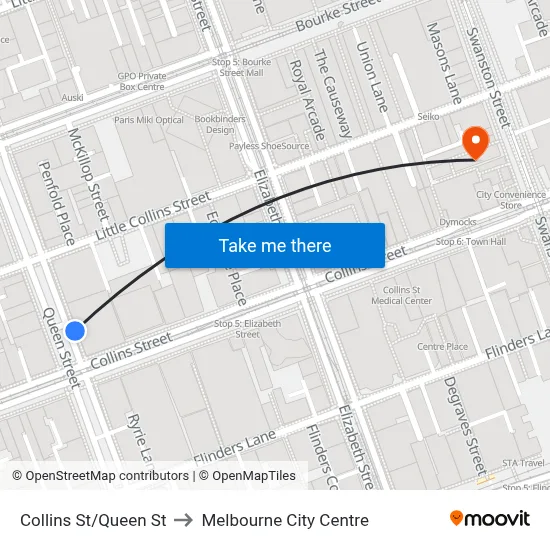 Collins St/Queen St to Melbourne City Centre map