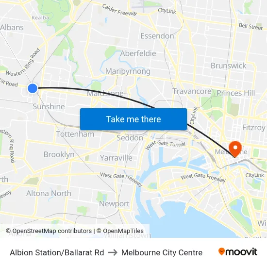 Albion Station/Ballarat Rd to Melbourne City Centre map