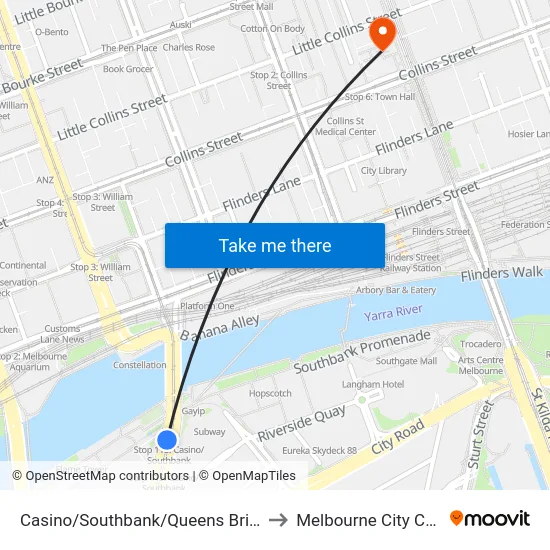 Casino/Southbank/Queens Bridge St to Melbourne City Centre map