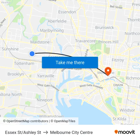 Essex St/Ashley St to Melbourne City Centre map
