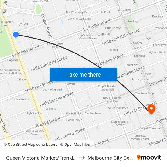 Queen Victoria Market/Franklin St to Melbourne City Centre map