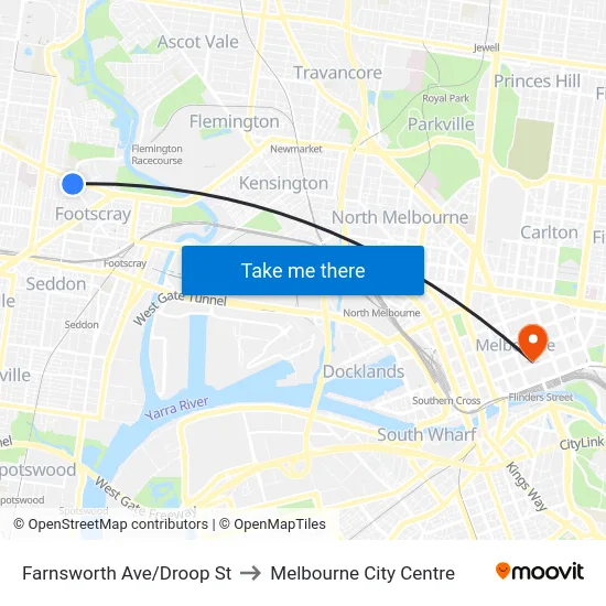 Farnsworth Ave/Droop St to Melbourne City Centre map
