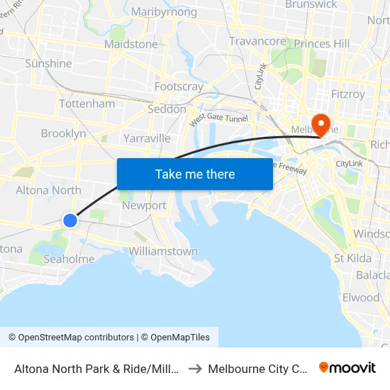 Altona North Park & Ride/Millers Rd to Melbourne City Centre map
