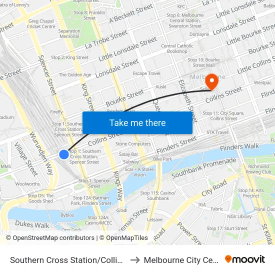 Southern Cross Station/Collins St to Melbourne City Centre map