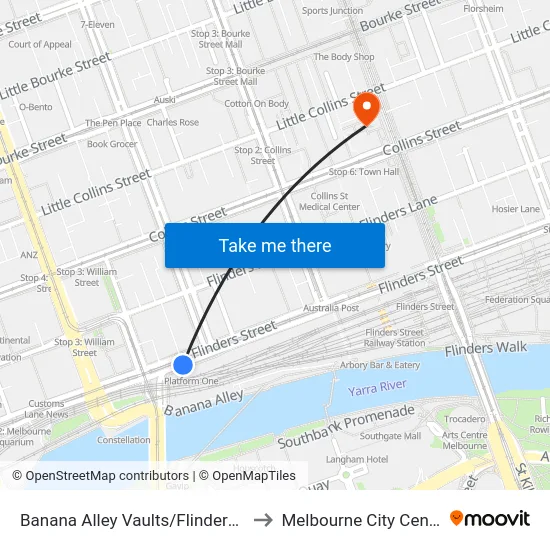 Banana Alley Vaults/Flinders St to Melbourne City Centre map
