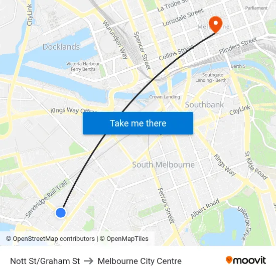 Nott St/Graham St to Melbourne City Centre map