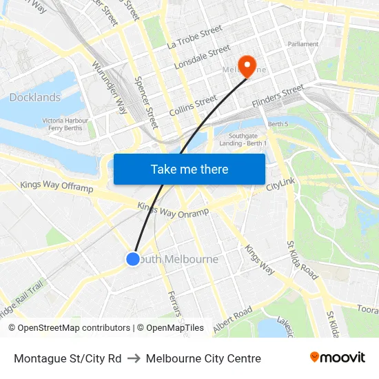 Montague St/City Rd to Melbourne City Centre map