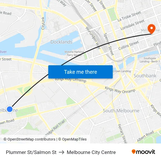 Plummer St/Salmon St to Melbourne City Centre map