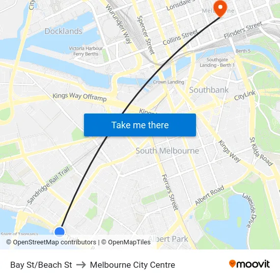 Bay St/Beach St to Melbourne City Centre map